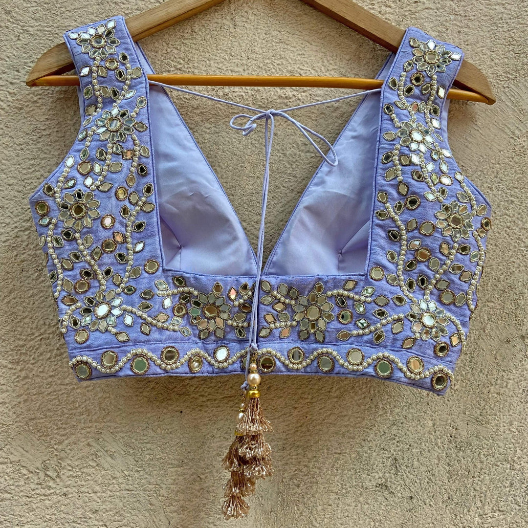 Periwinkle Blue and Gold Mirror Lehenga Set Priti Sahni - Fabilicious Fashion