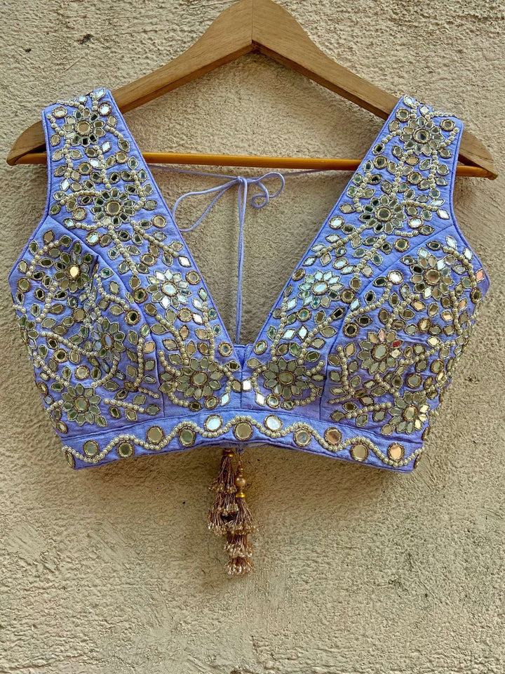 Periwinkle Blue and Gold Mirror Lehenga Set Priti Sahni - Fabilicious Fashion