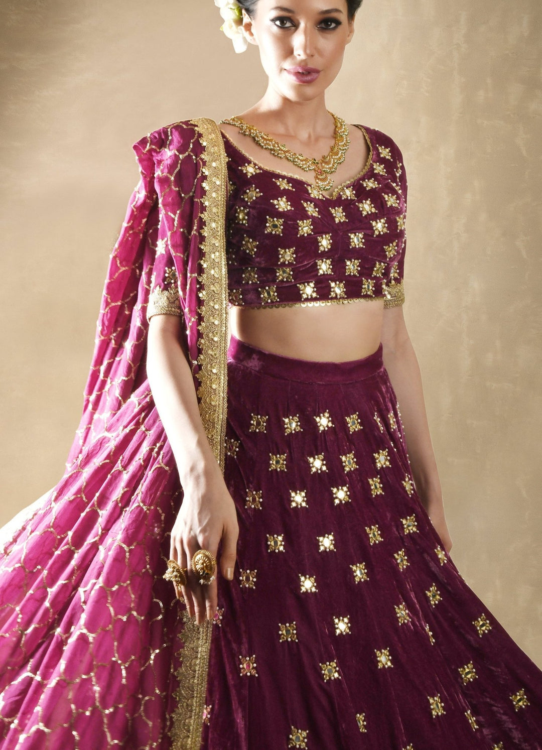 Petunia Velvet Mirrorwork Lehenga Set Renee - Fabilicious Fashion