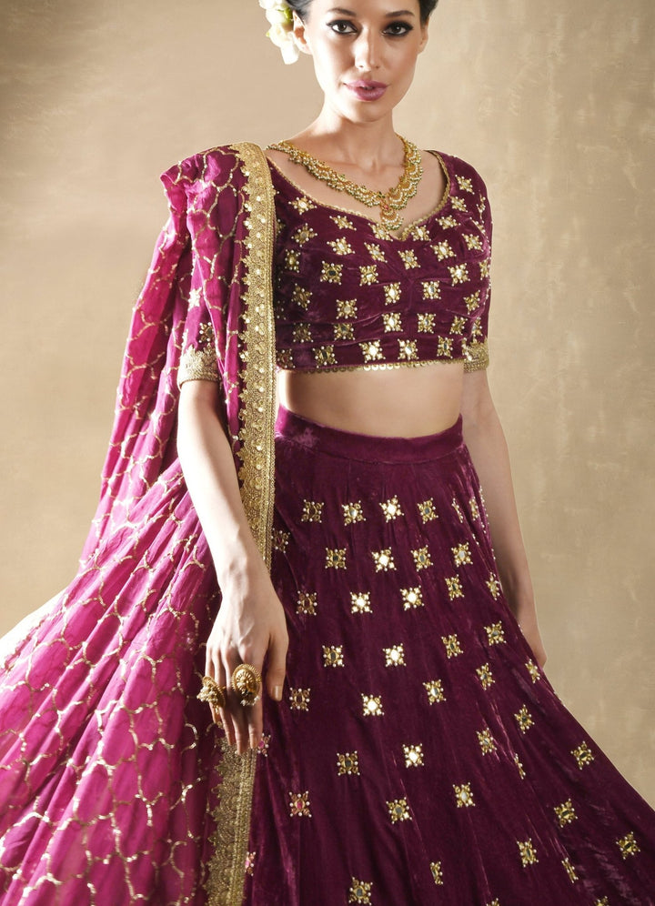 Petunia Velvet Mirrorwork Lehenga Set Renee - Fabilicious Fashion