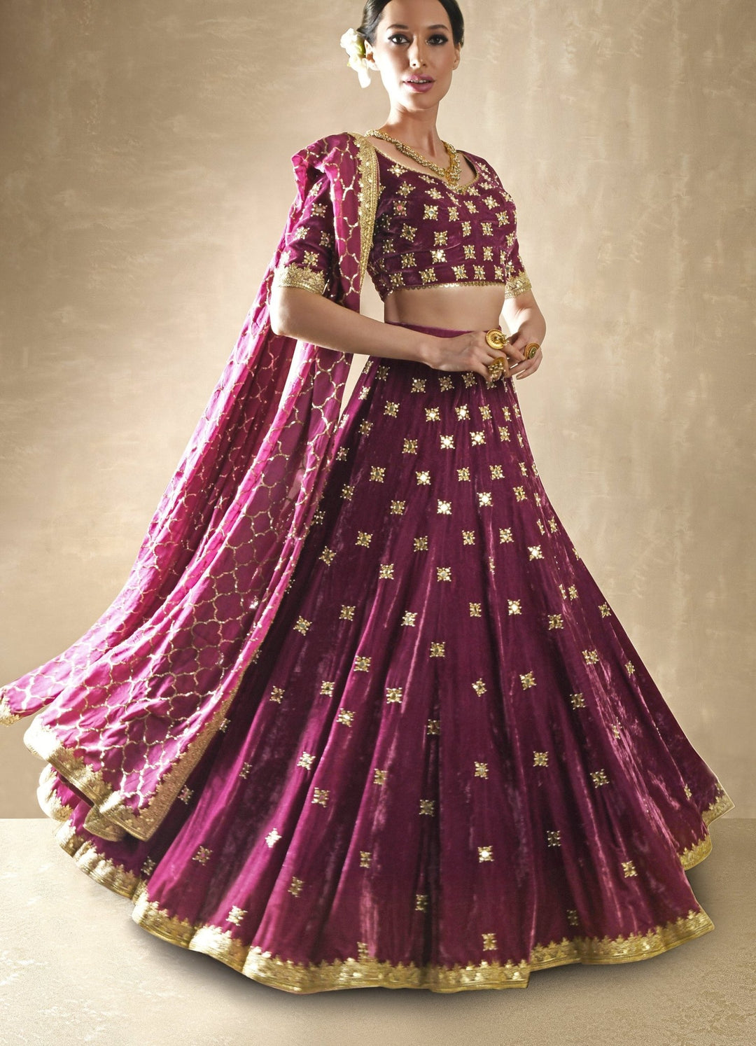 Petunia Velvet Mirrorwork Lehenga Set Renee - Fabilicious Fashion