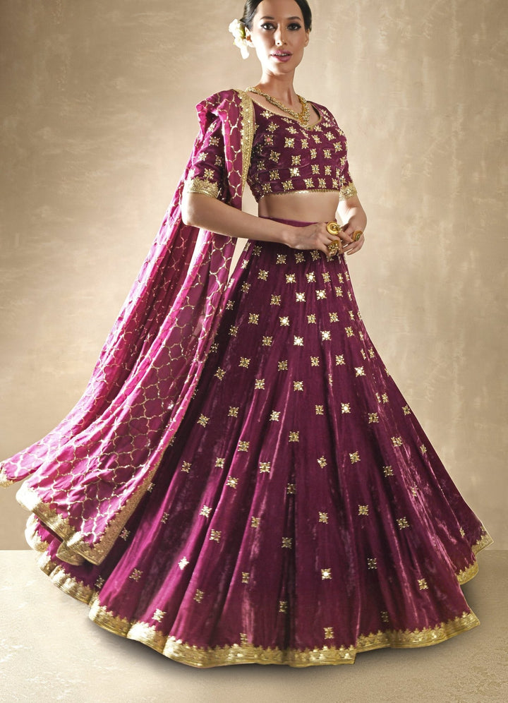 Petunia Velvet Mirrorwork Lehenga Set Renee - Fabilicious Fashion