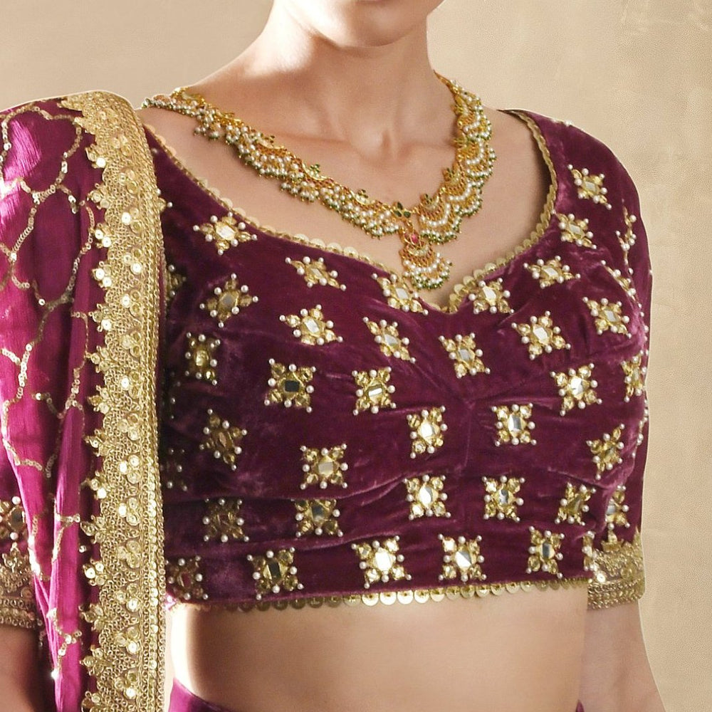 Petunia Velvet Mirrorwork Lehenga Set Renee - Fabilicious Fashion