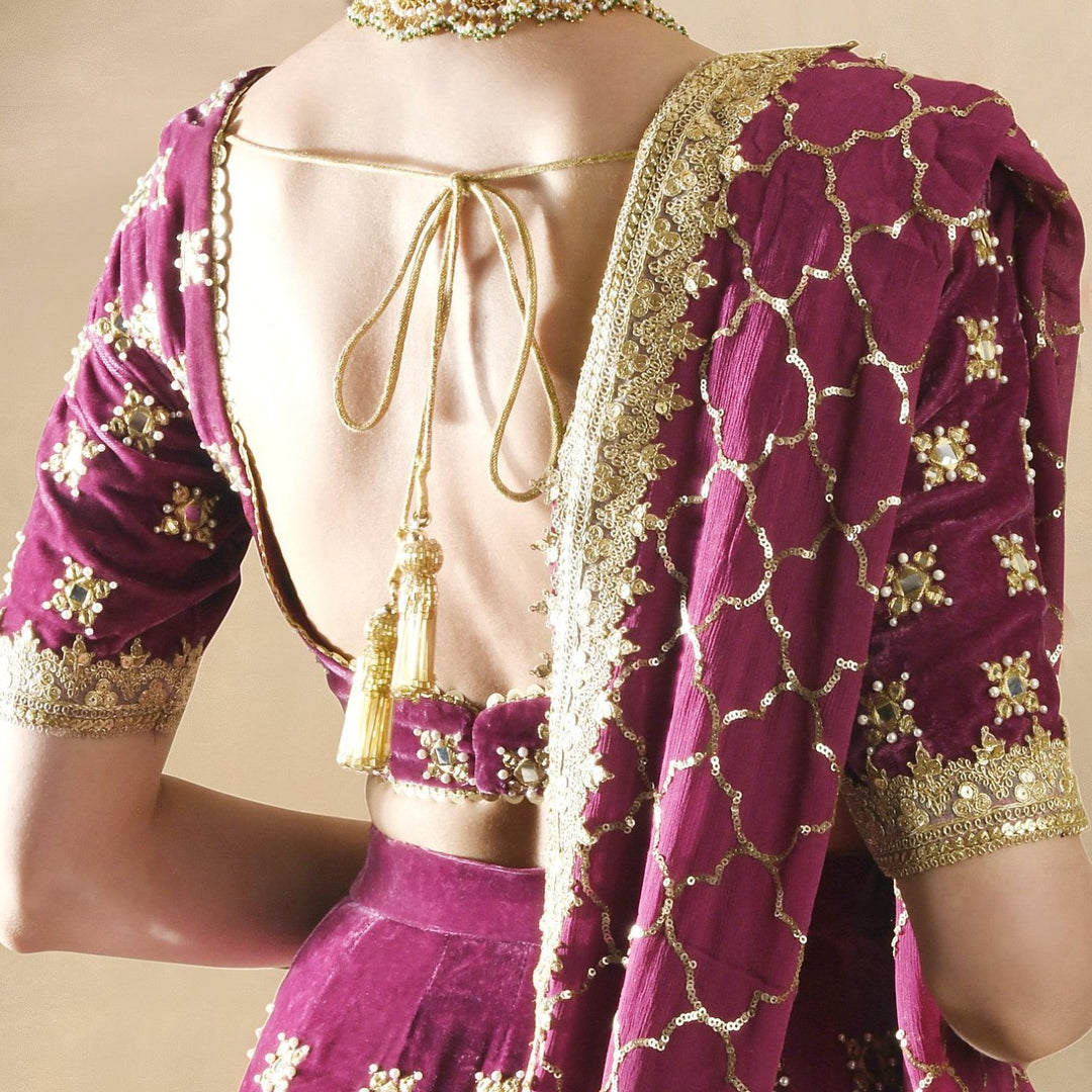 Petunia Velvet Mirrorwork Lehenga Set Renee - Fabilicious Fashion