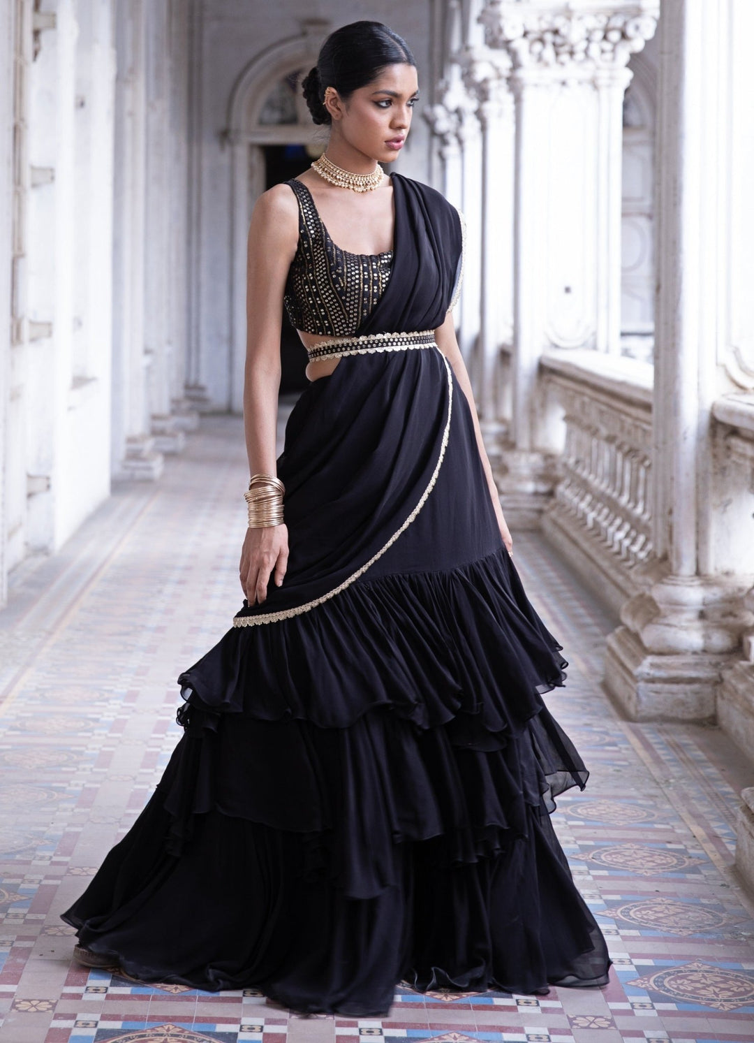 Pia Black Lehenga Saree Set Renee - Fabilicious Fashion