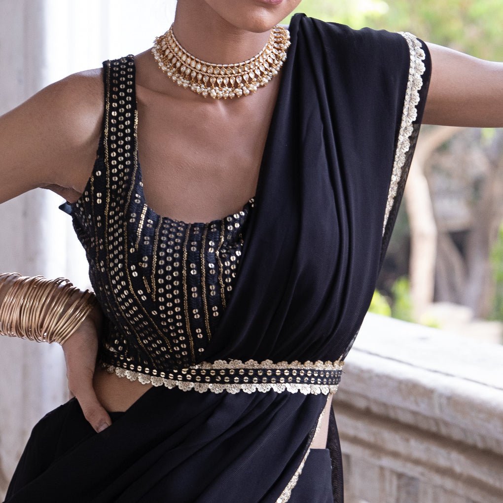 Pia Black Lehenga Saree Set Renee - Fabilicious Fashion