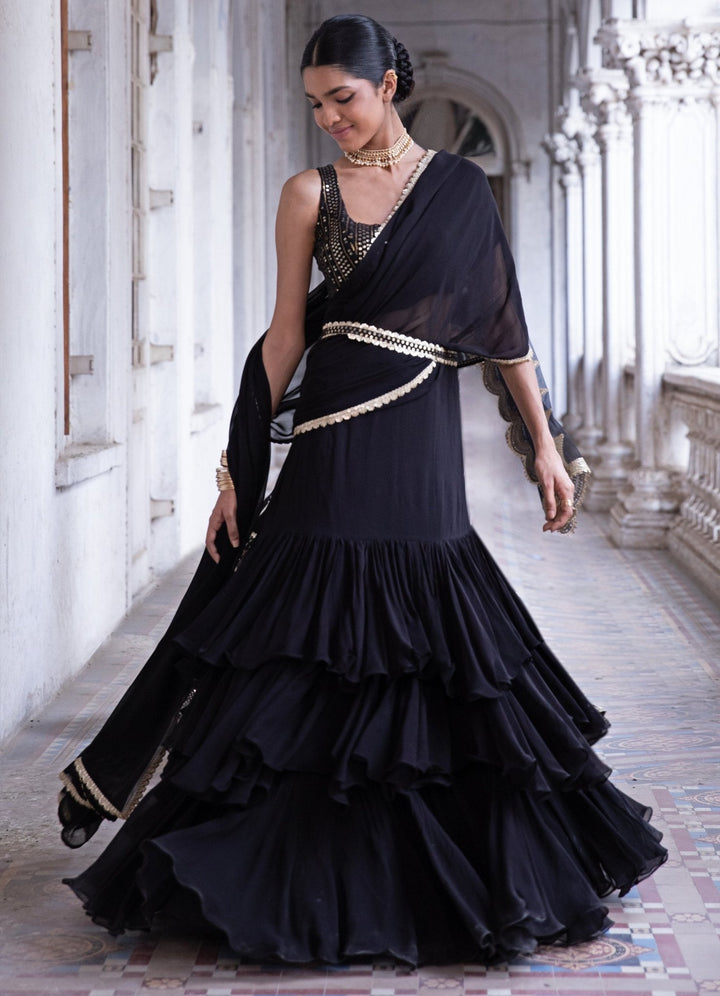 Pia Black Lehenga Saree Set Renee - Fabilicious Fashion