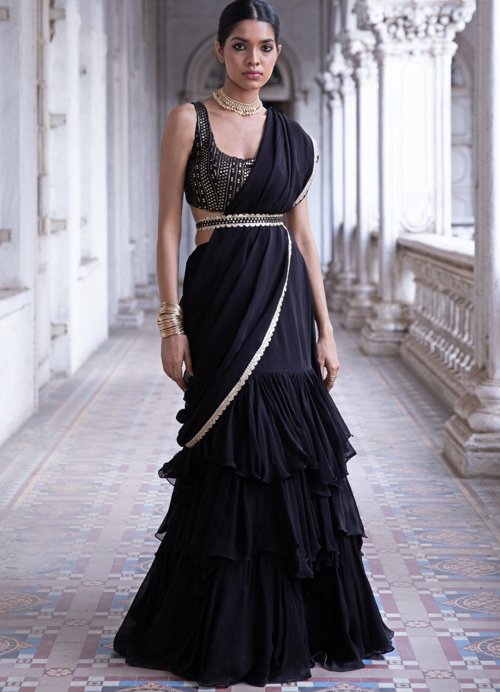 Pia Black Lehenga Saree Set Renee - Fabilicious Fashion