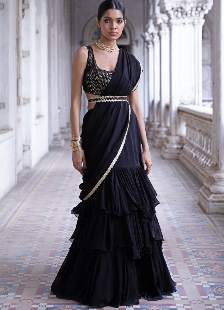 Pia Black Lehenga Saree Set Renee - Fabilicious Fashion