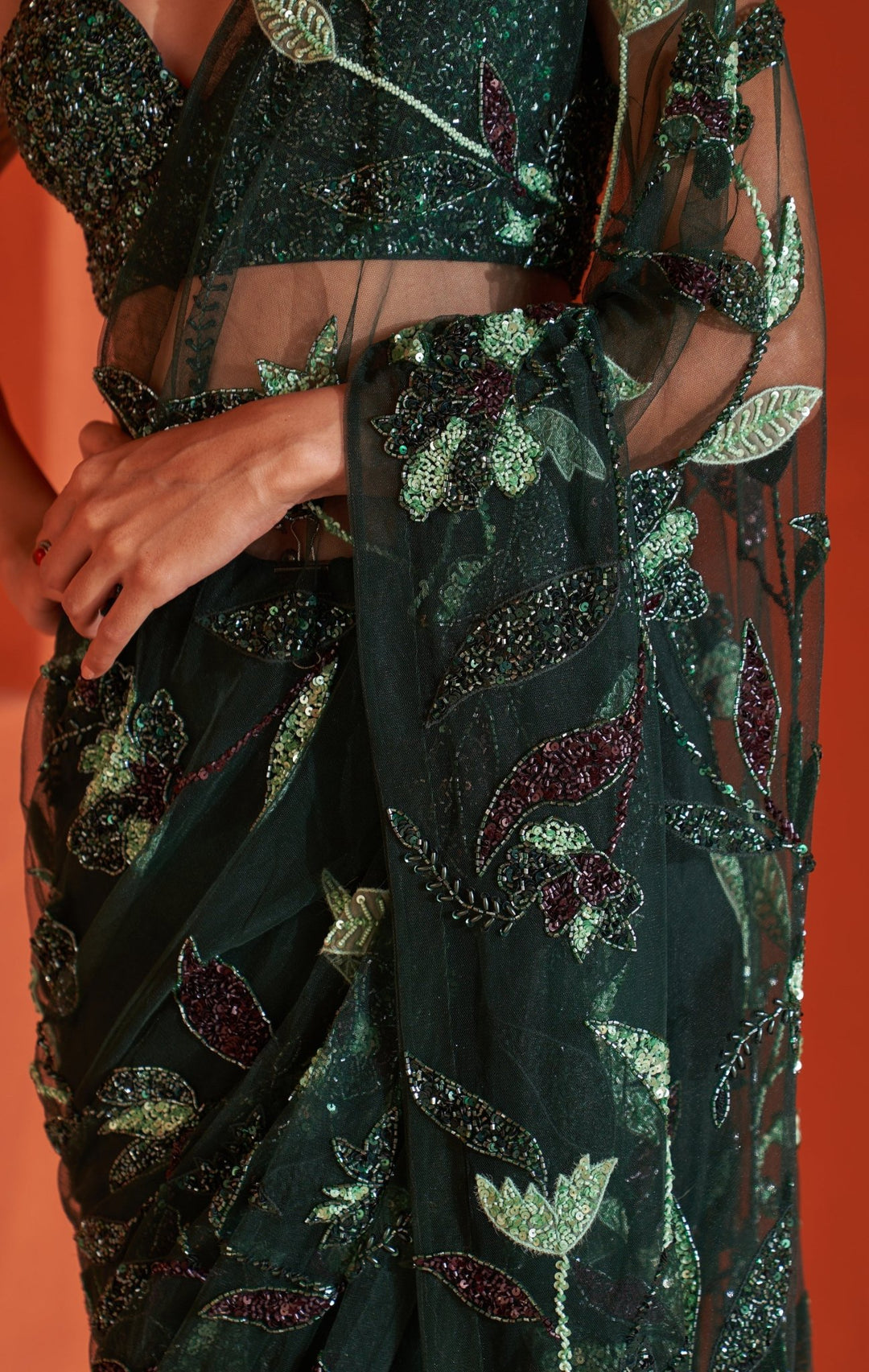 Pine Green Embellished Net Saree With Bustier Angad Singh - Fabilicious Fashion