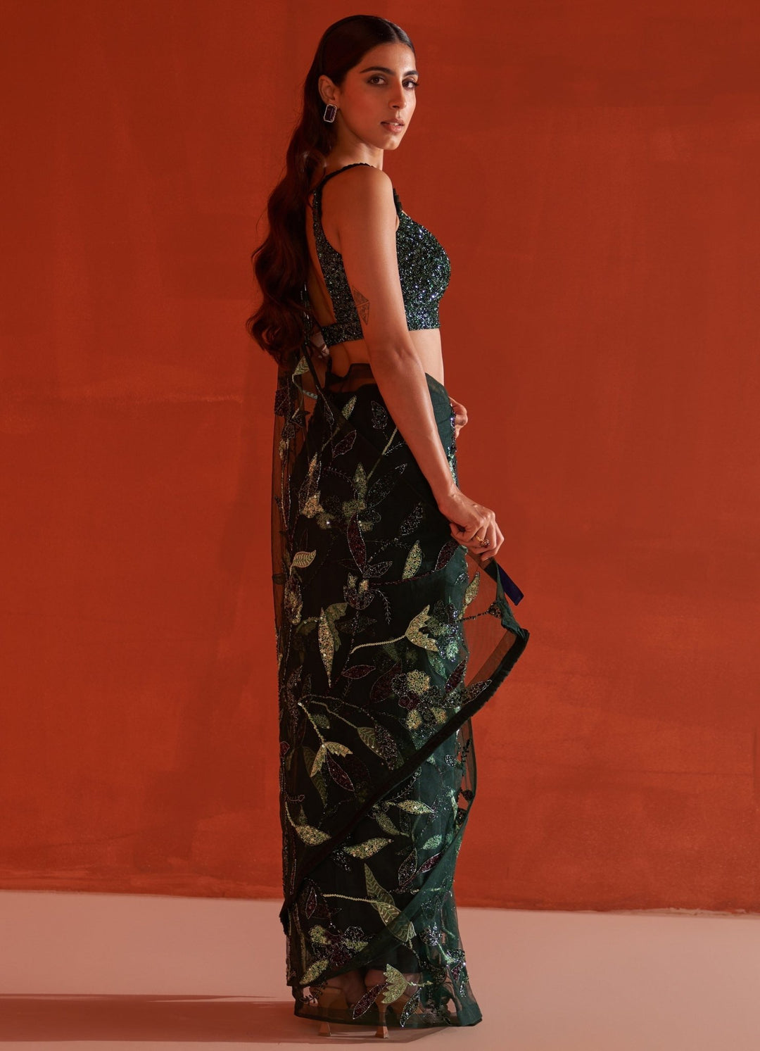 Pine Green Embellished Net Saree With Bustier Angad Singh - Fabilicious Fashion