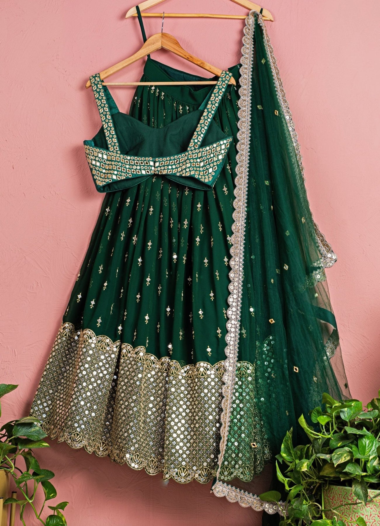 Pine Green Mirror and Abla Lehenga Set - Anisha Shetty