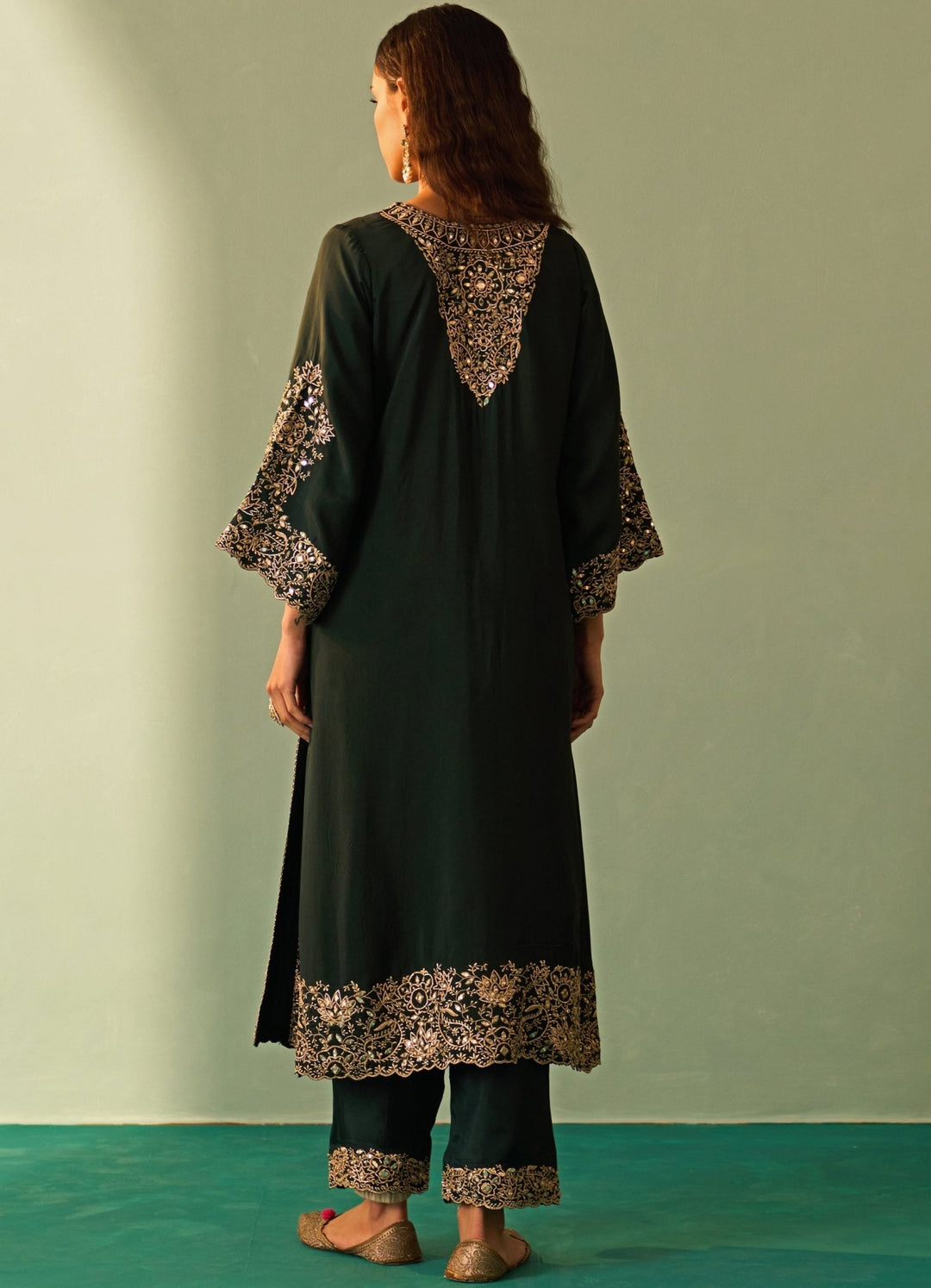 Pine Green Silk And Crimson Kurta Set Angad Singh - Fabilicious Fashion