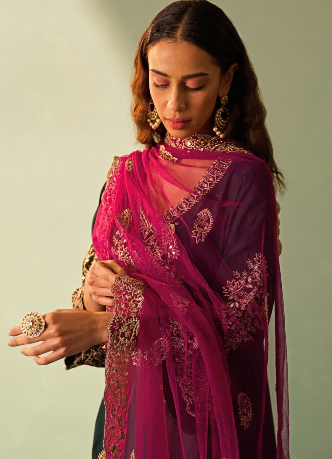 Pine Green Silk And Crimson Kurta Set Angad Singh - Fabilicious Fashion