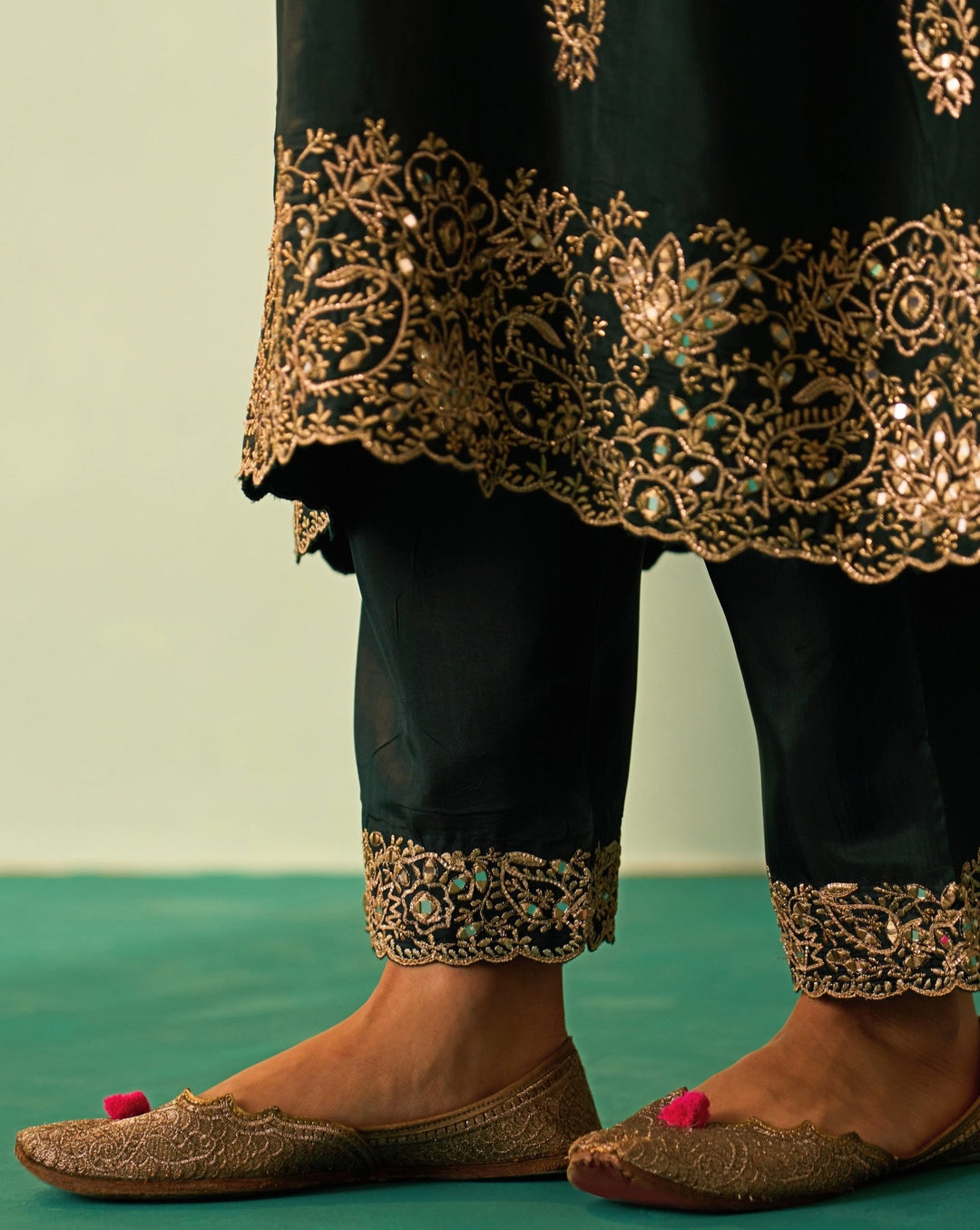 Pine Green Silk And Crimson Kurta Set Angad Singh - Fabilicious Fashion