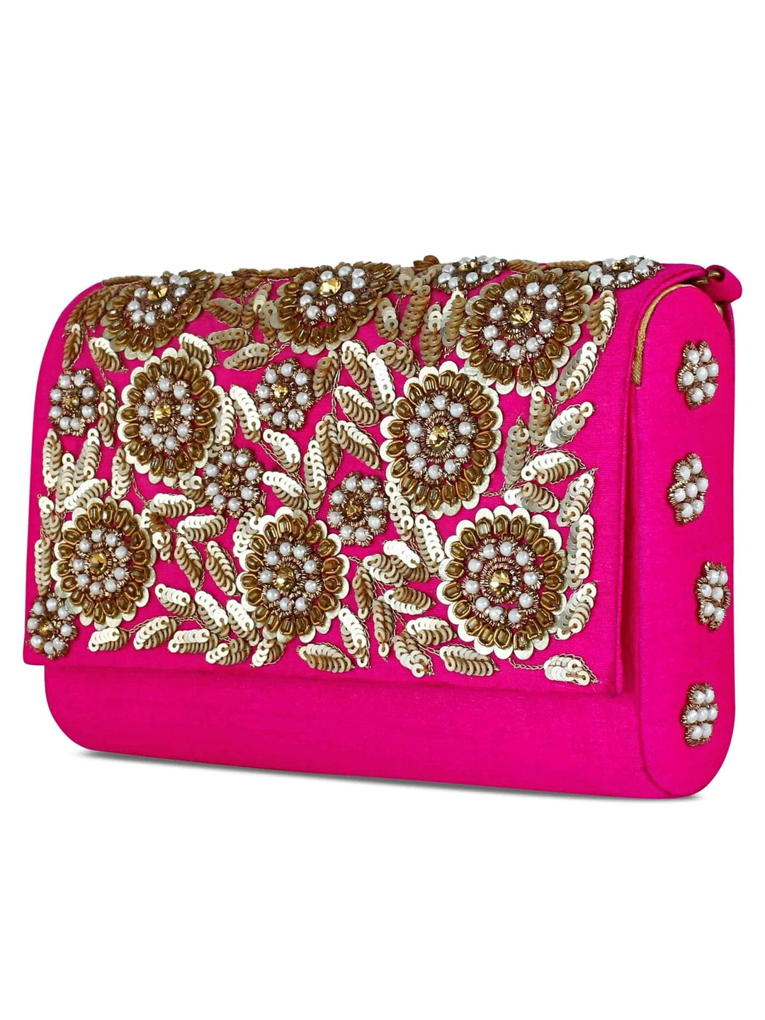Pink and Gold Floral Clutch The Purple Sack - Fabilicious Fashion