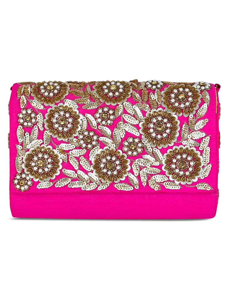 Pink and Gold Floral Clutch The Purple Sack - Fabilicious Fashion