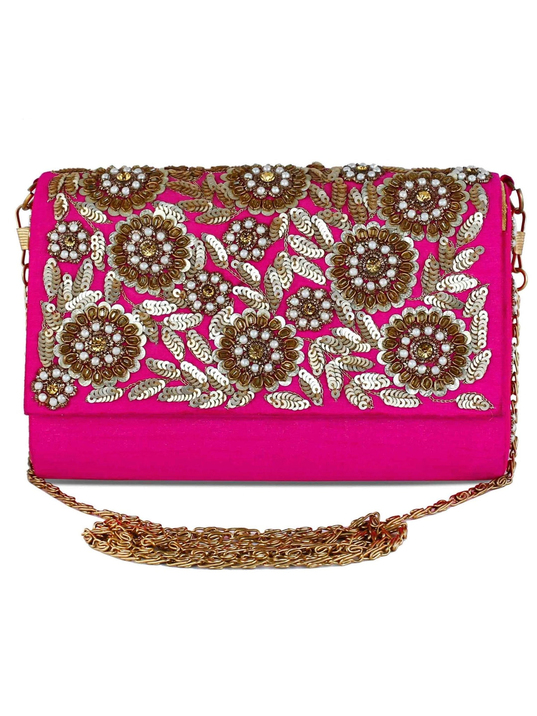 Pink and Gold Floral Clutch The Purple Sack - Fabilicious Fashion