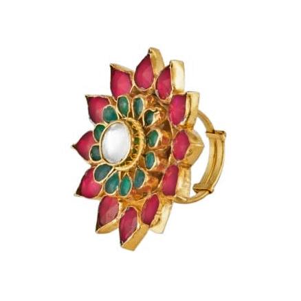 Pink And Green Flower Ring Riana by Shikha Jindal - Fabilicious Fashion