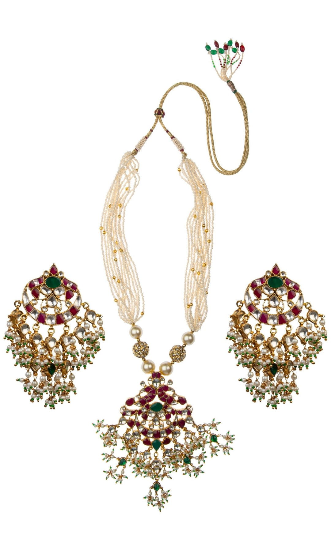 Pink And Green Pendant Set Riana by Shikha Jindal - Fabilicious Fashion