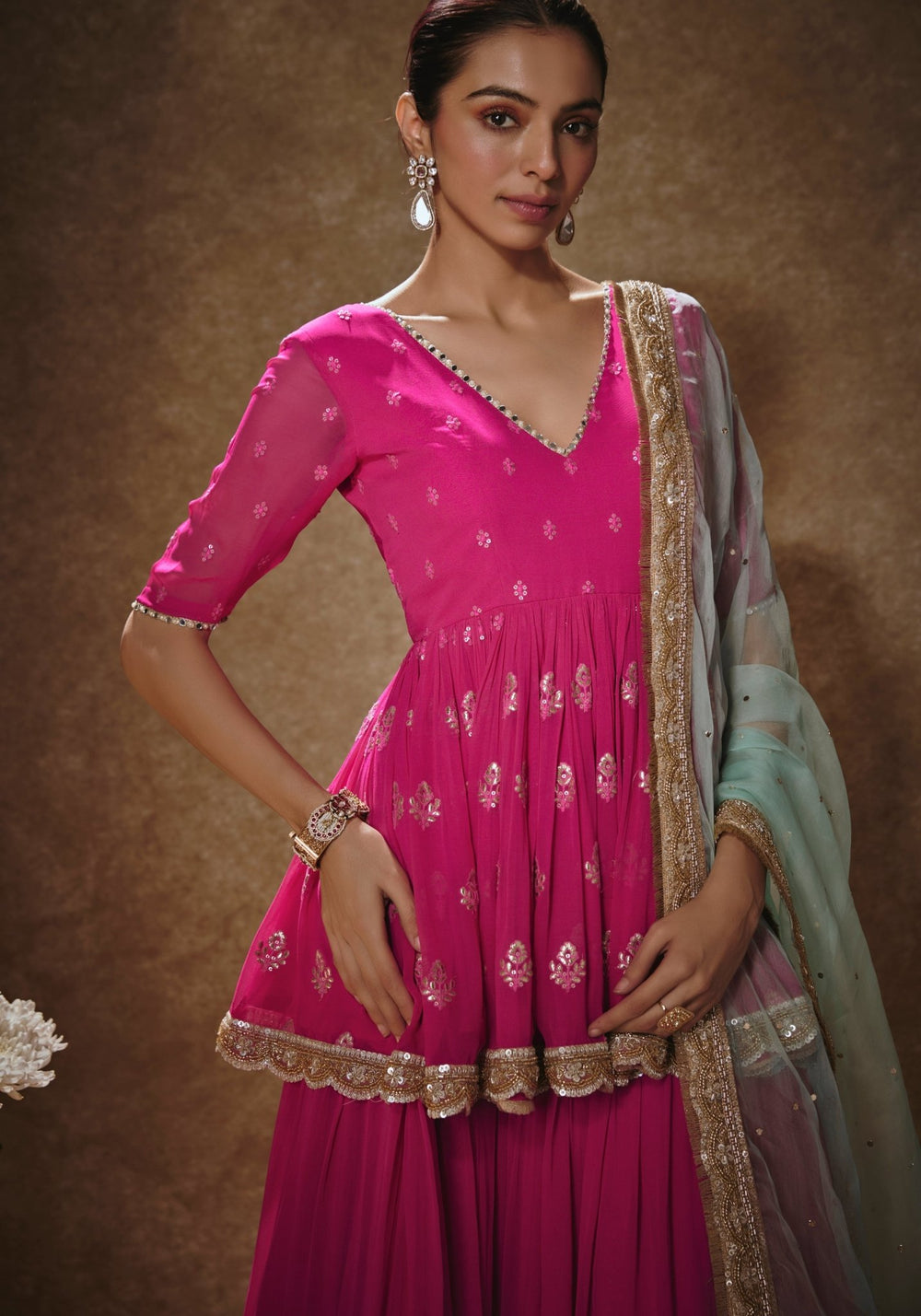 Pink And Mint Green Kurta Lehenga Set Renee Label - Fabilicious Fashion