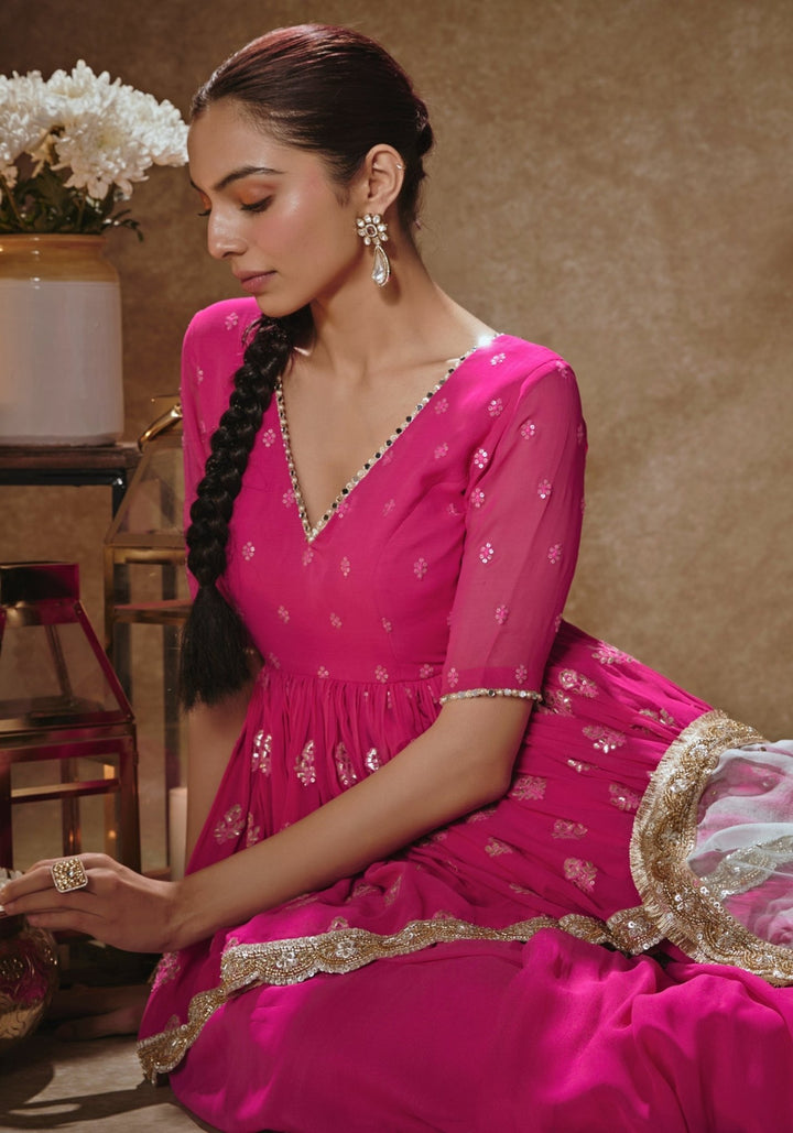 Pink And Mint Green Kurta Lehenga Set Renee Label - Fabilicious Fashion