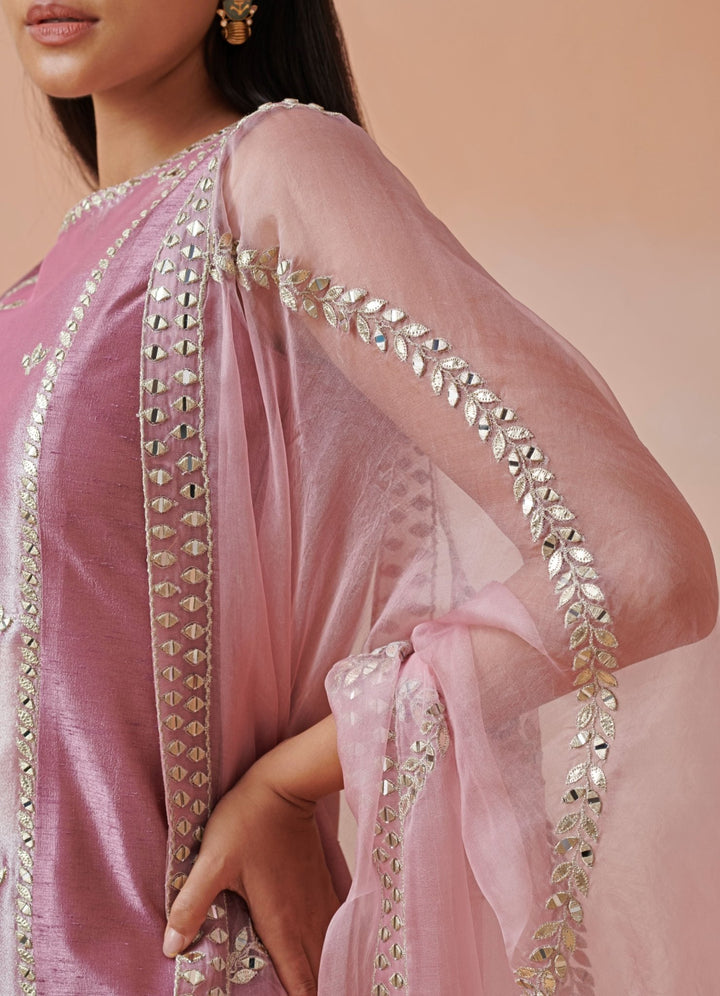 pink and plum slub silk kurta set Suhino - Fabilicious Fashion