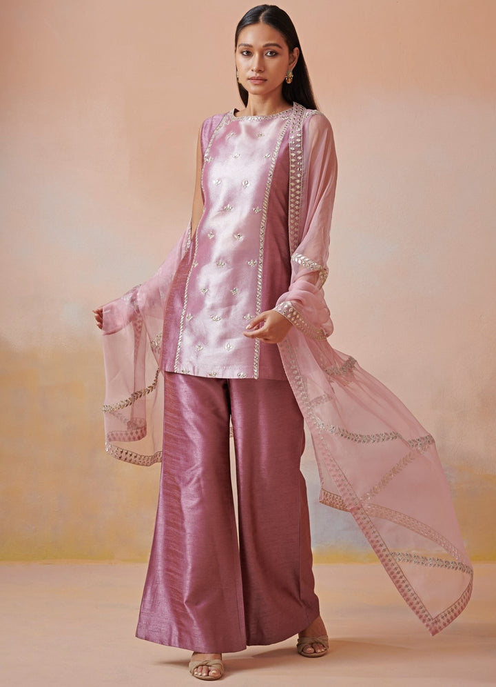 pink and plum slub silk kurta set Suhino - Fabilicious Fashion