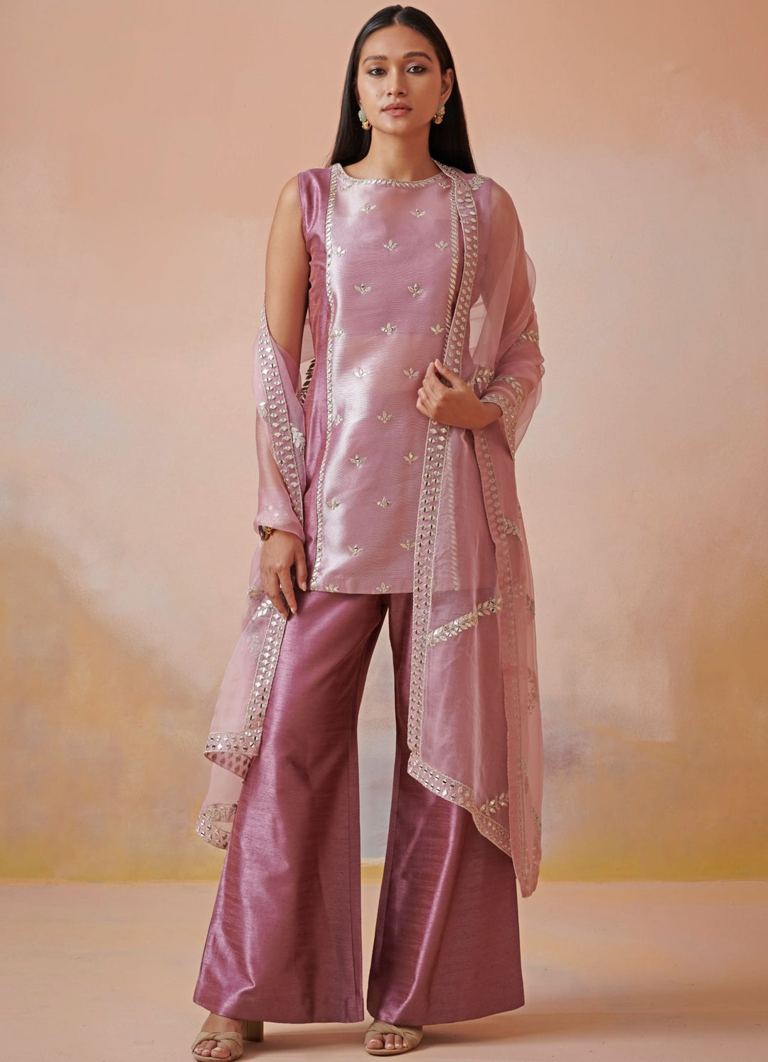 pink and plum slub silk kurta set Suhino - Fabilicious Fashion