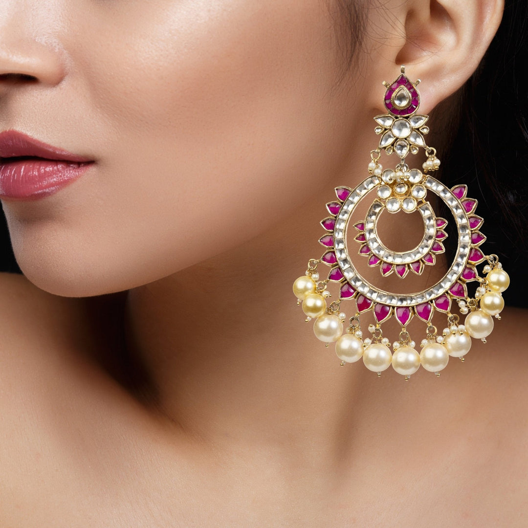 Pink And White Chand Baali Earrings Riana by Shikha Jindal - Fabilicious Fashion