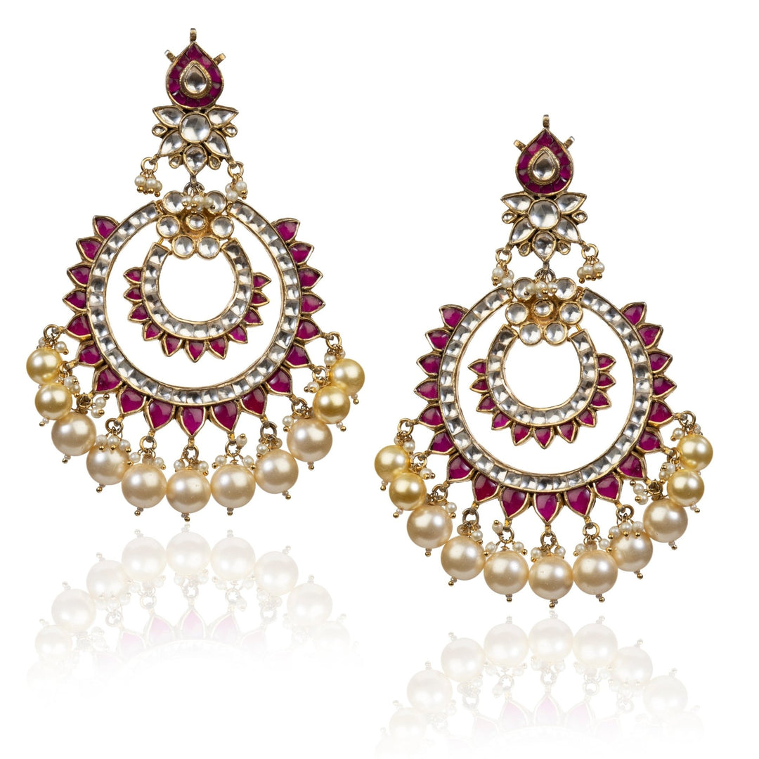 Pink And White Chand Baali Earrings Riana by Shikha Jindal - Fabilicious Fashion