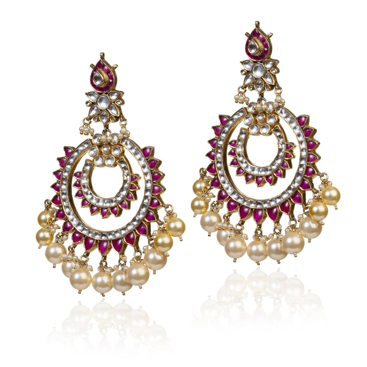 Pink And White Chand Baali Earrings Riana by Shikha Jindal - Fabilicious Fashion