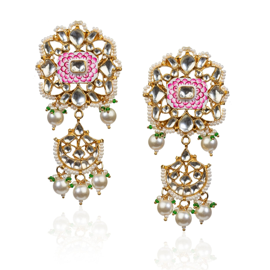 Pink And White Meena Work Earrings Riana by Shikha Jindal - Fabilicious Fashion