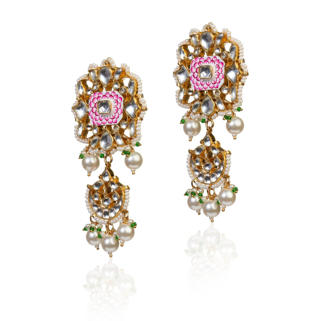 Pink And White Meena Work Earrings Riana by Shikha Jindal - Fabilicious Fashion