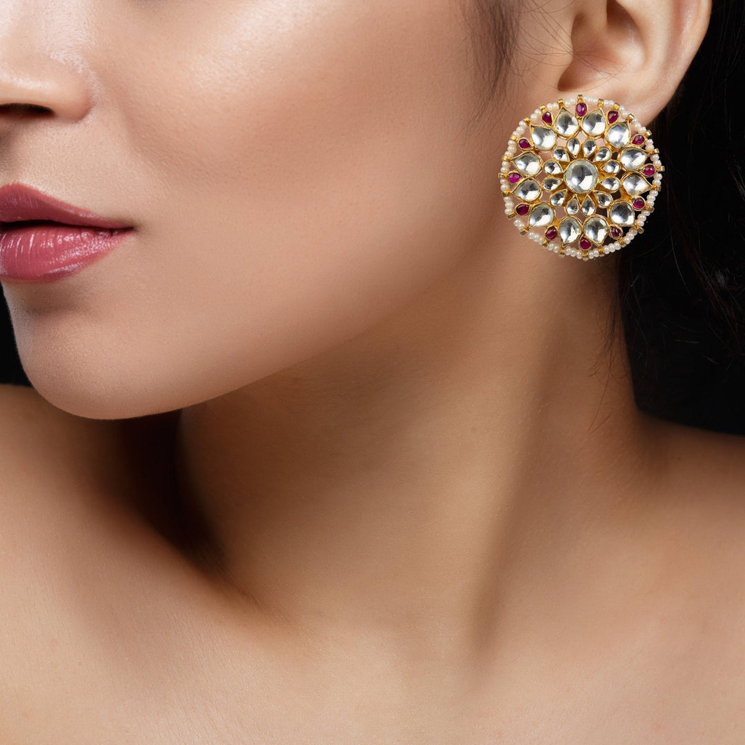 Pink And White Studs Earrings Riana by Shikha Jindal - Fabilicious Fashion