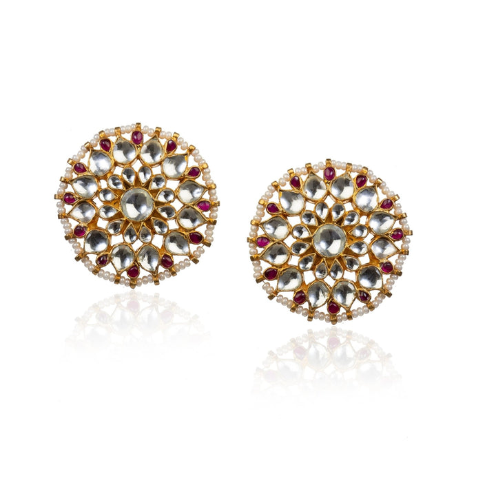 Pink And White Studs Earrings Riana by Shikha Jindal - Fabilicious Fashion