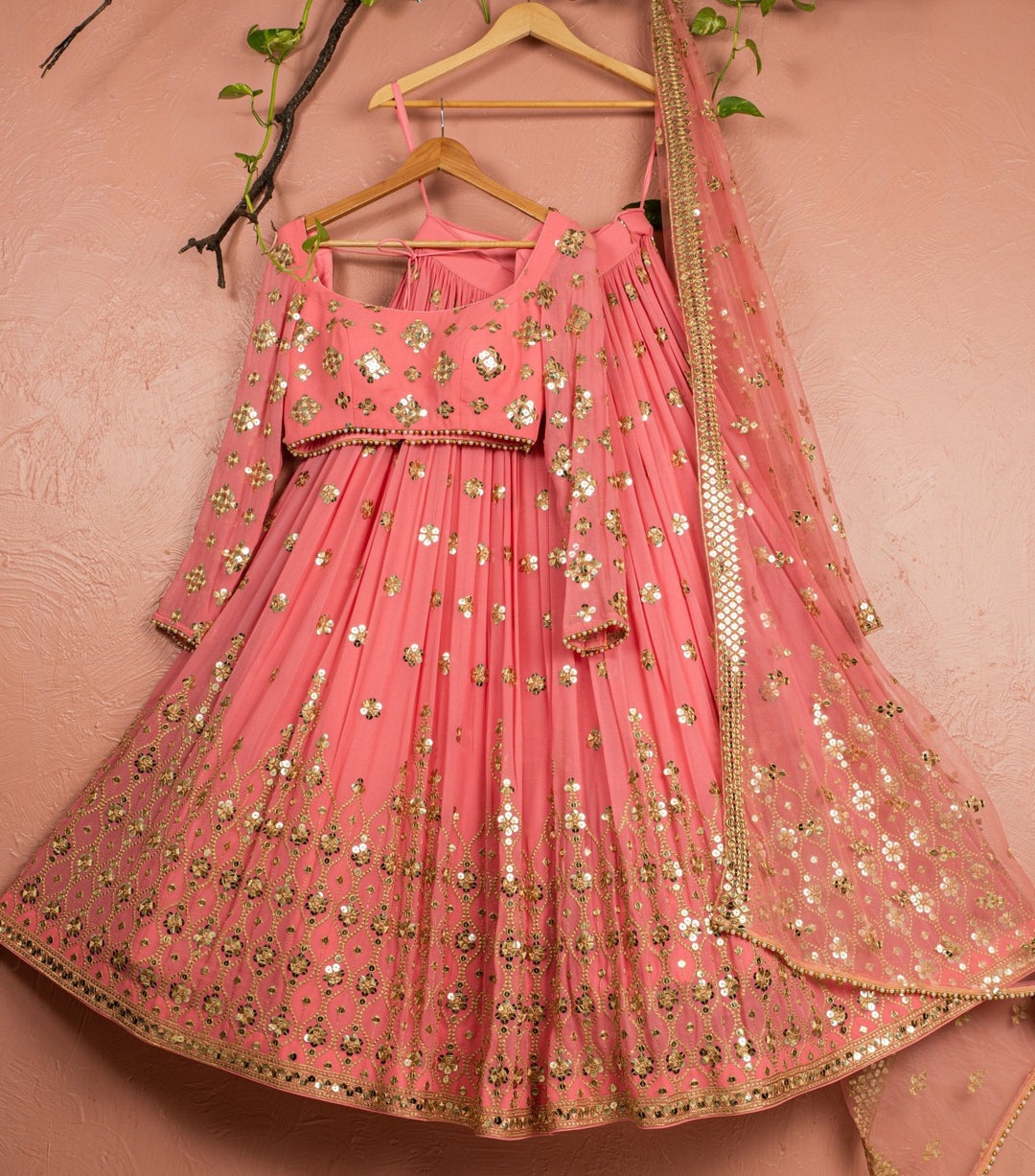 Pink Berry Gold Sequins Lehenga Set Anisha Shetty - Fabilicious Fashion