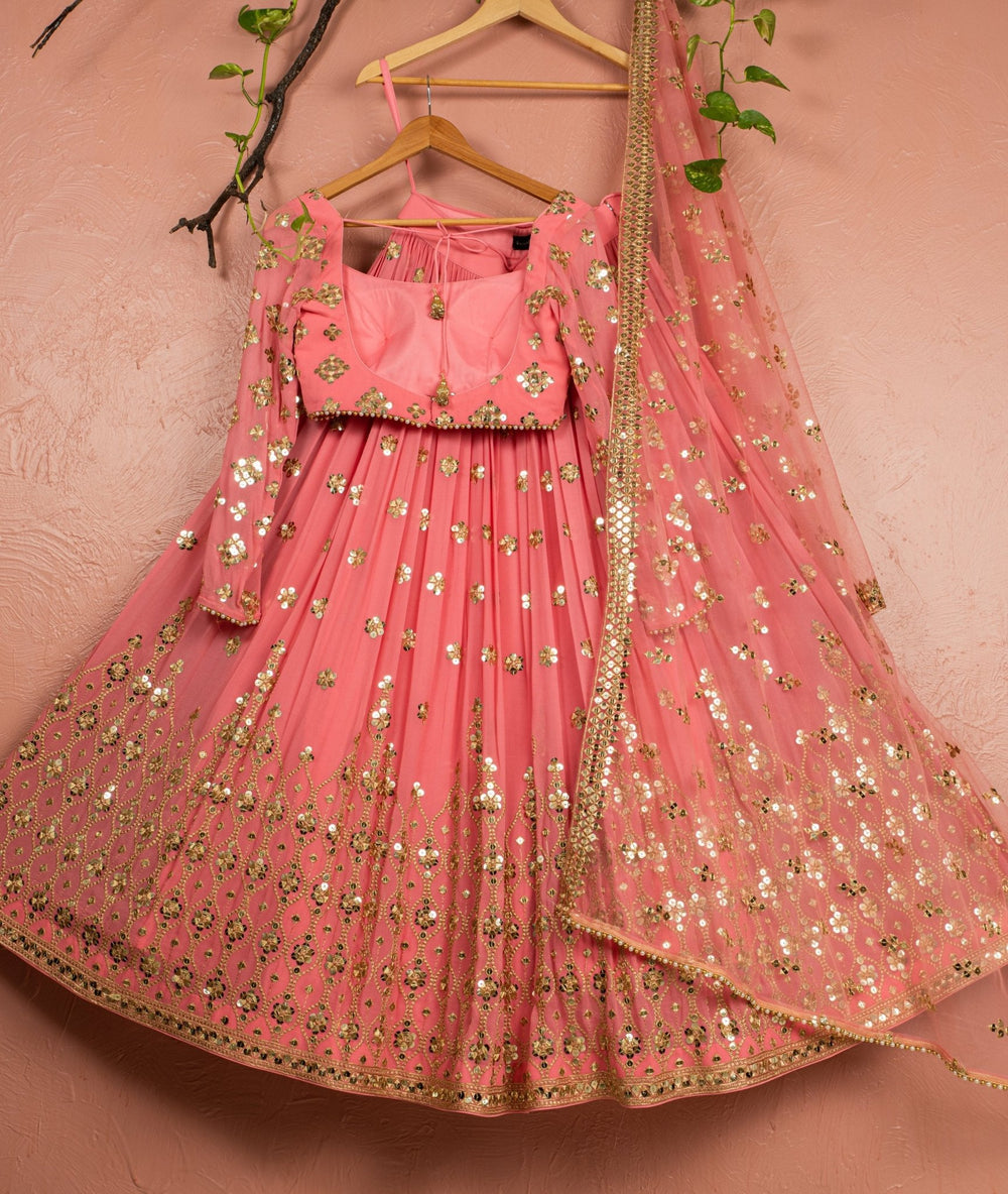 Pink Berry Gold Sequins Lehenga Set Anisha Shetty - Fabilicious Fashion