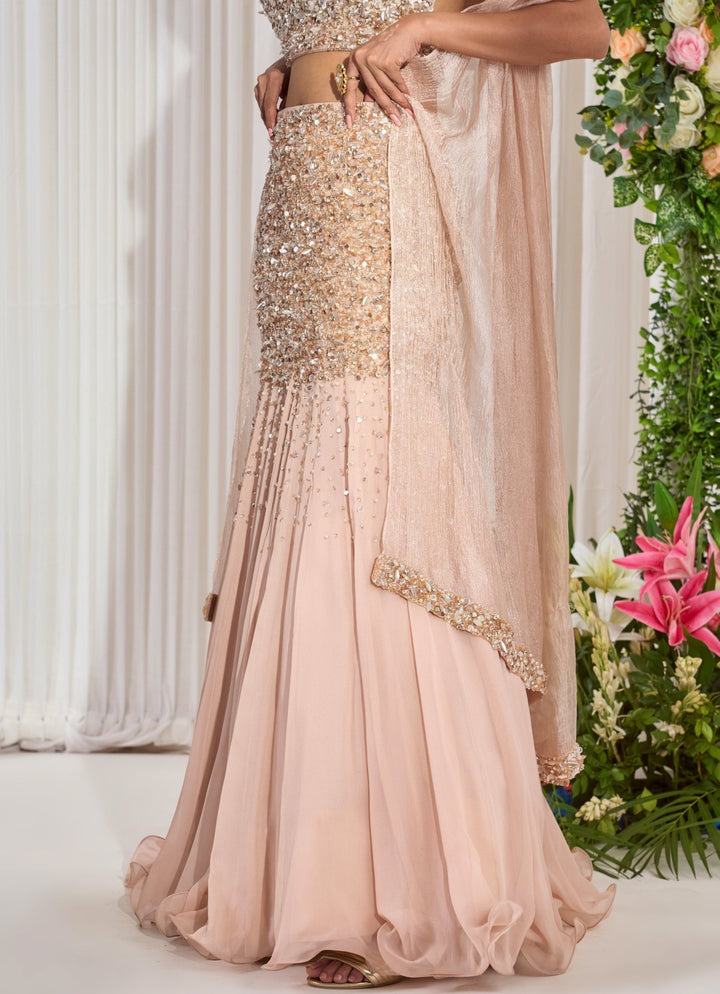 Pink Embellished Georgette Lehenga Set With Tissue Dupatta Nidhika Shekhar - Fabilicious Fashion