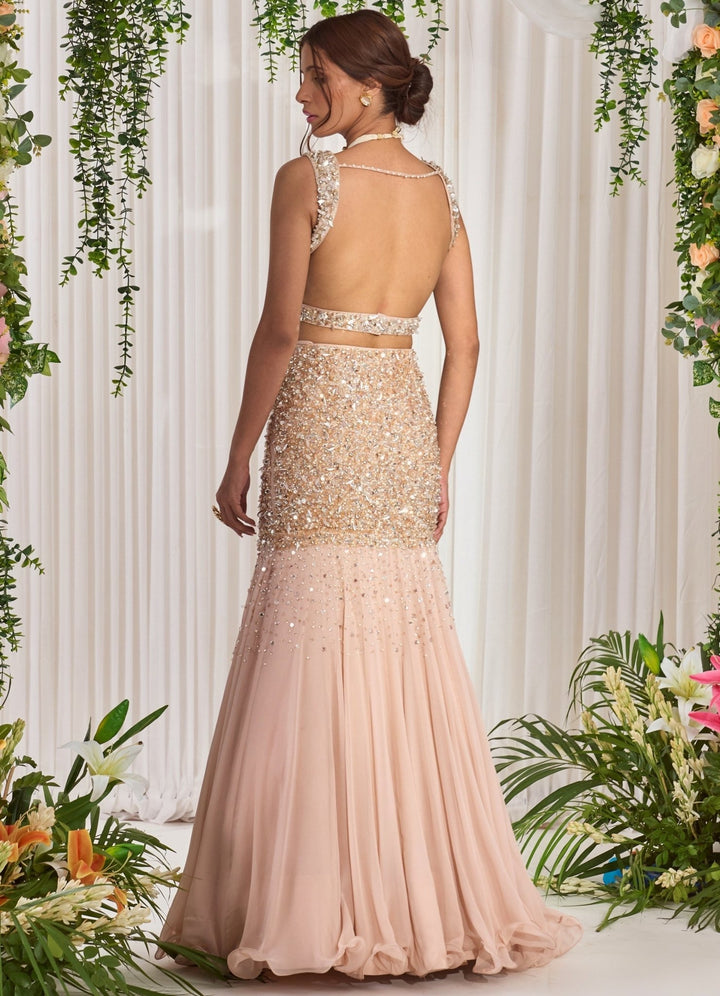 Pink Embellished Georgette Lehenga Set With Tissue Dupatta Nidhika Shekhar - Fabilicious Fashion