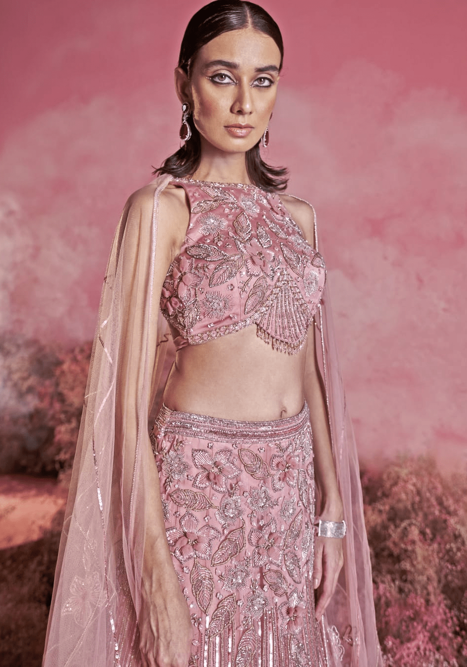 Pink Embroidered Fish Cut Lehenga Set Parul Gandhi - Fabilicious Fashion