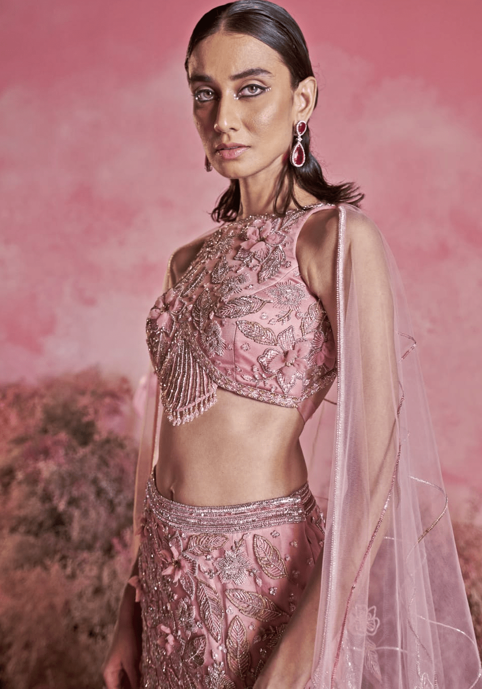 Pink Embroidered Fish Cut Lehenga Set Parul Gandhi - Fabilicious Fashion