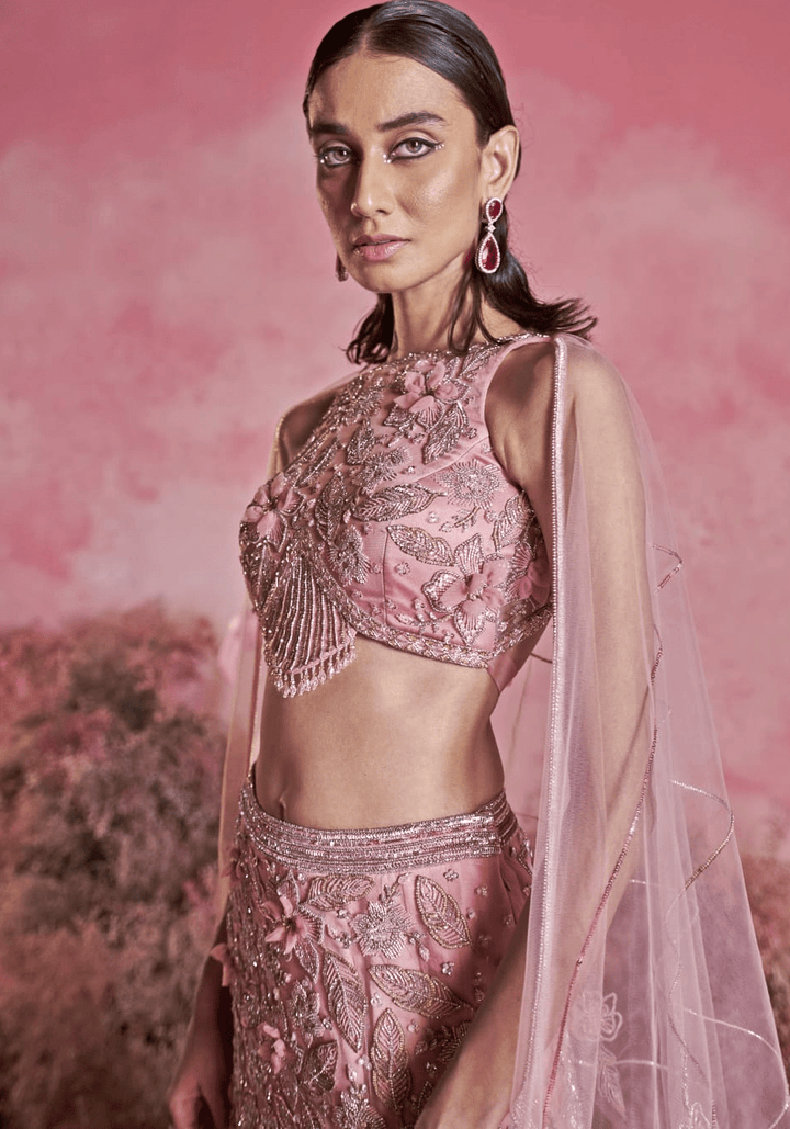 Pink Embroidered Fish Cut Lehenga Set Parul Gandhi - Fabilicious Fashion