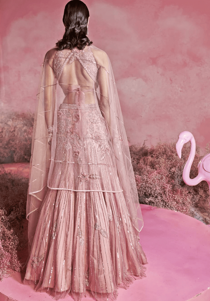 Pink Embroidered Fish Cut Lehenga Set Parul Gandhi - Fabilicious Fashion