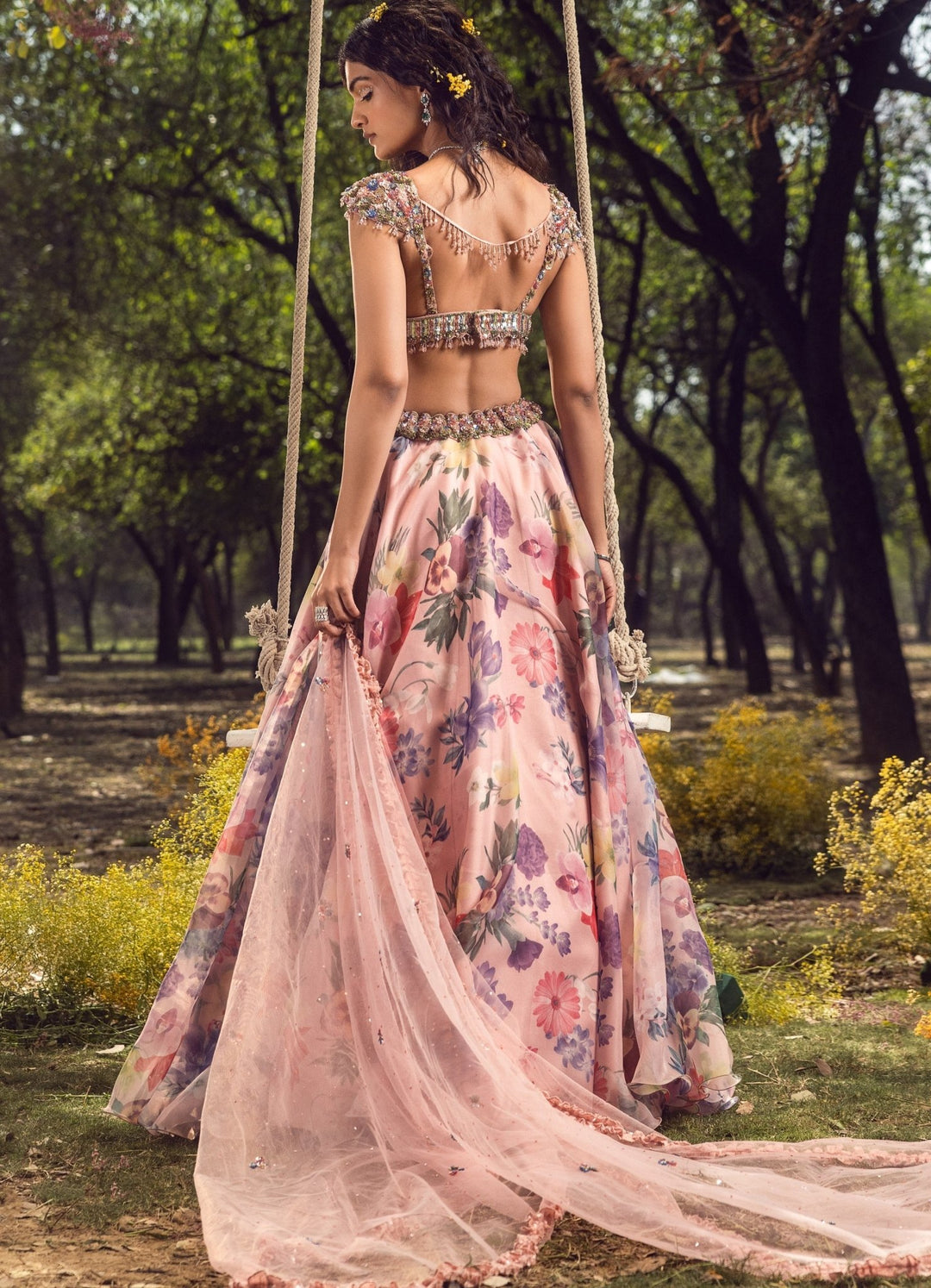 Pink Floral Printed Embroidered Lehenga Set Nitika Gujral - Fabilicious Fashion