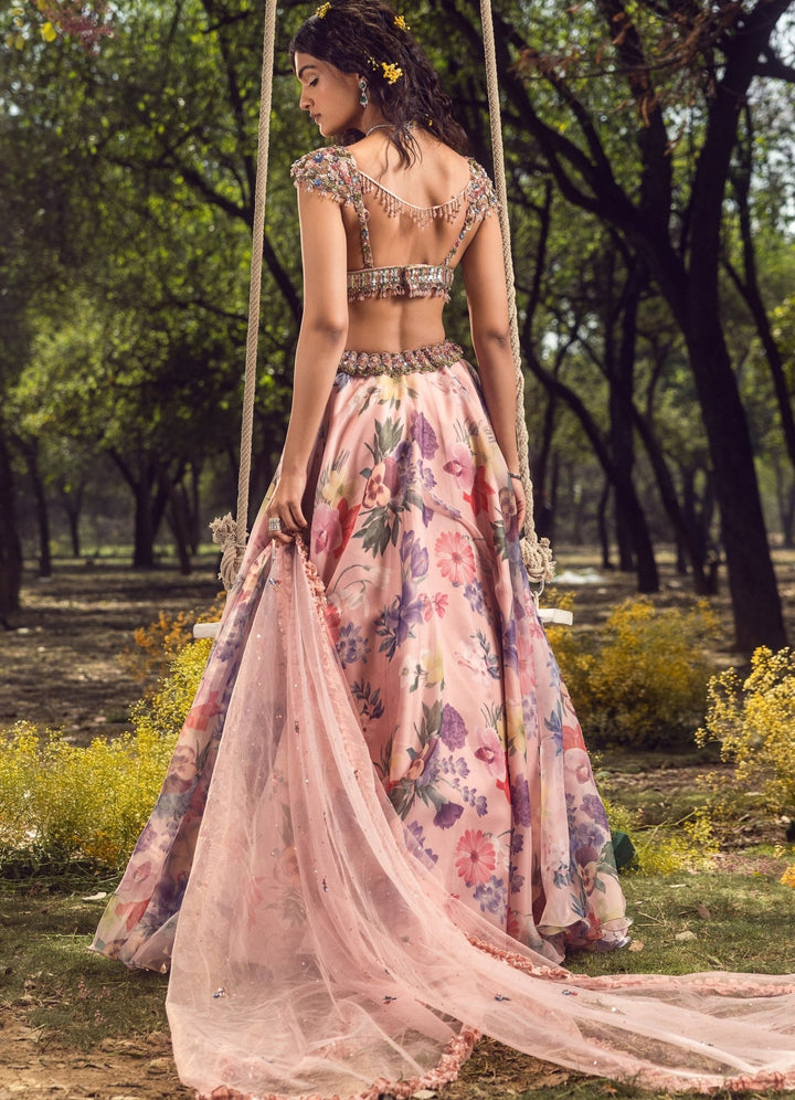 Pink Floral Printed Embroidered Lehenga Set Nitika Gujral - Fabilicious Fashion