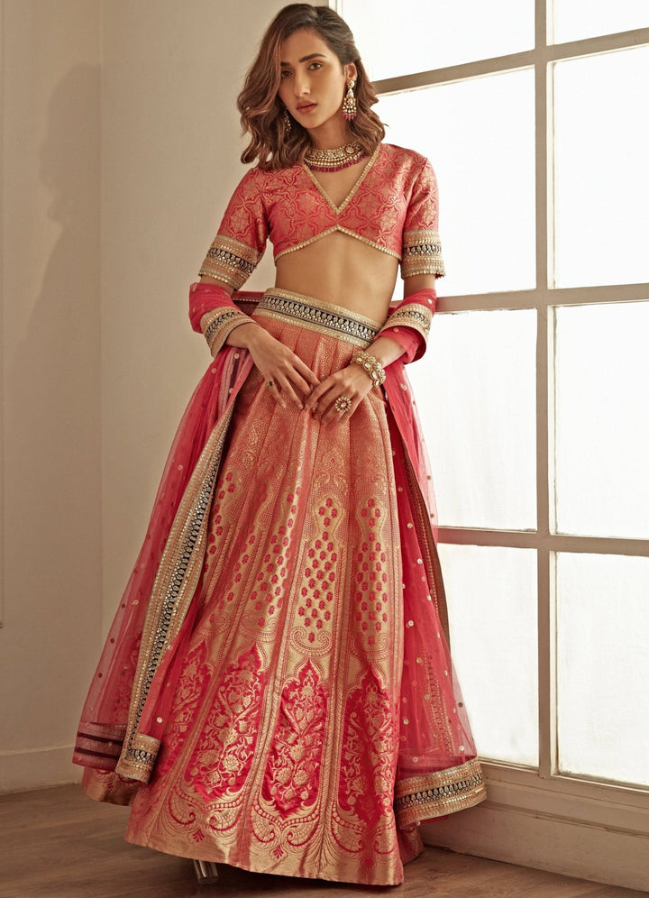 Pink Gulal Banarasi Lehenga Set Studio Iris - Fabilicious Fashion