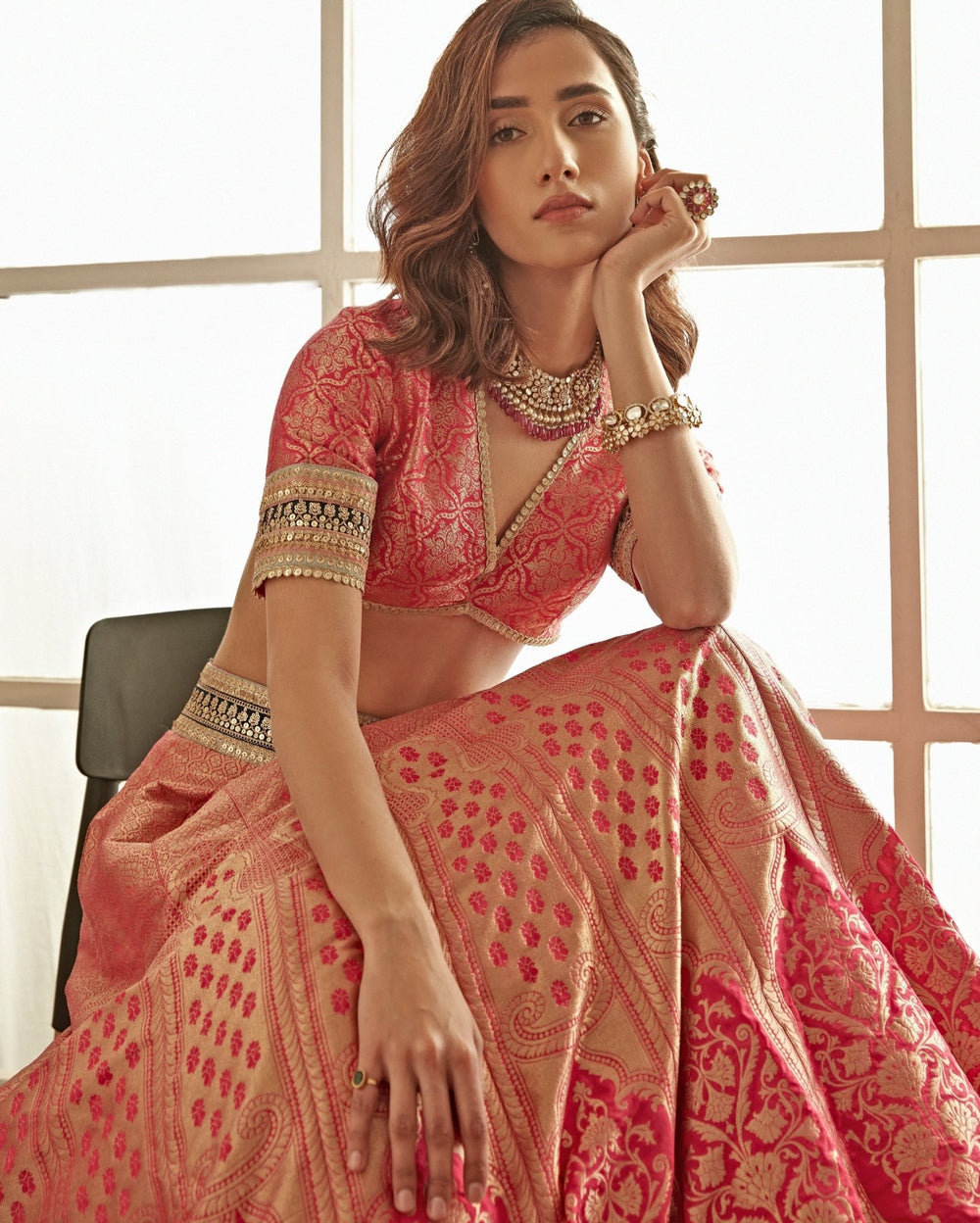 Pink Gulal Banarasi Lehenga Set Studio Iris - Fabilicious Fashion
