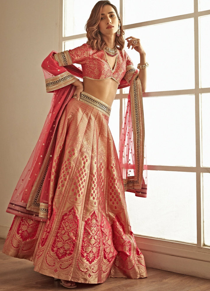 Pink Gulal Banarasi Lehenga Set Studio Iris - Fabilicious Fashion