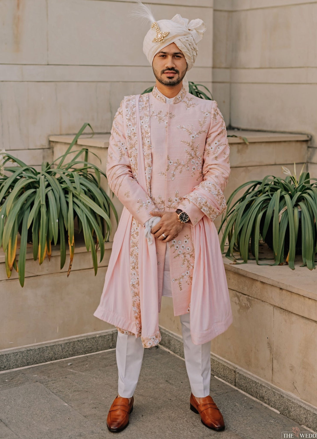 Pink Hand embroidered Achkan Set Contrast by Parth - Fabilicious Fashion